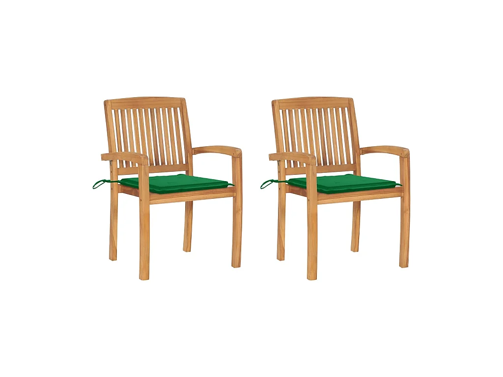 Chaises de jardin 2 pcs avec coussins vert Bois de teck massif 16