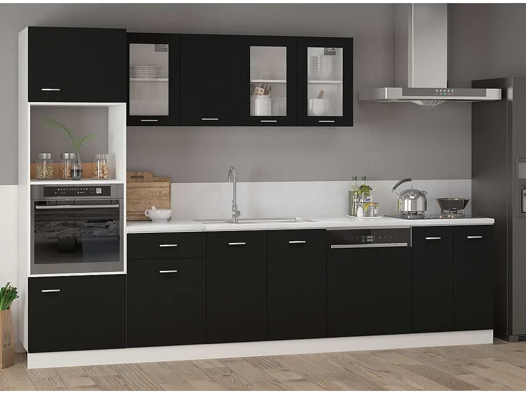 Armoire de cuisine en verre suspendue Noir 80x31x60