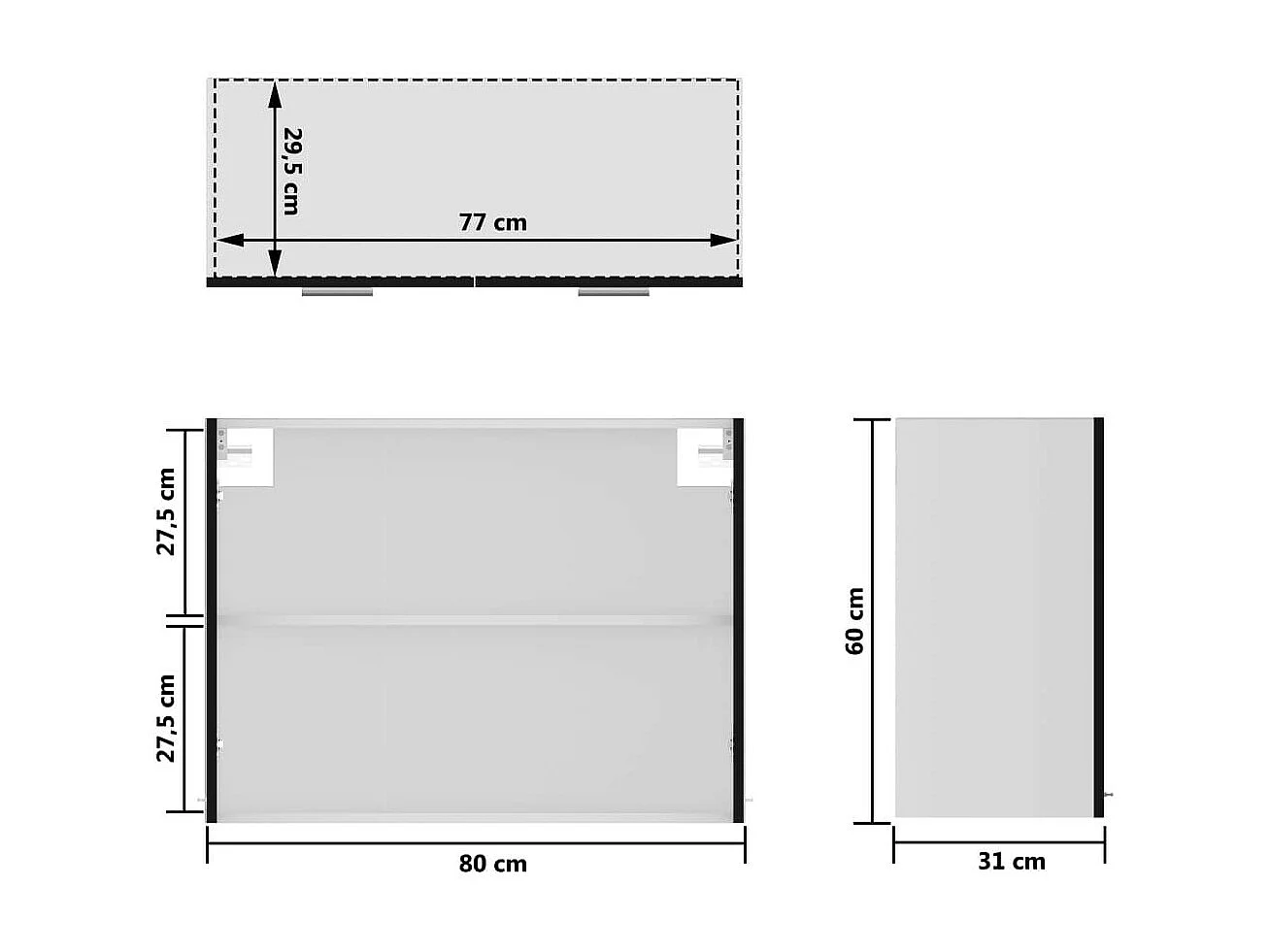 Armoire de cuisine en verre suspendue Noir 80x31x60