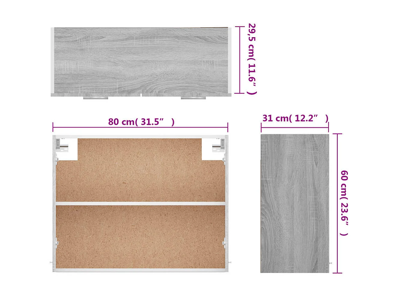 Armoire suspendue Sonoma gris 80x31x60 Bois d'ingénierie