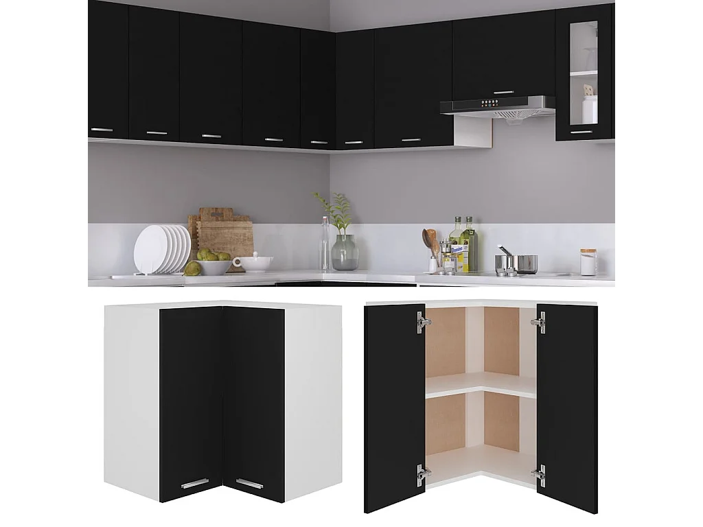 Armario colgante esquina madera de ingeniería negro 57x57x60 cm