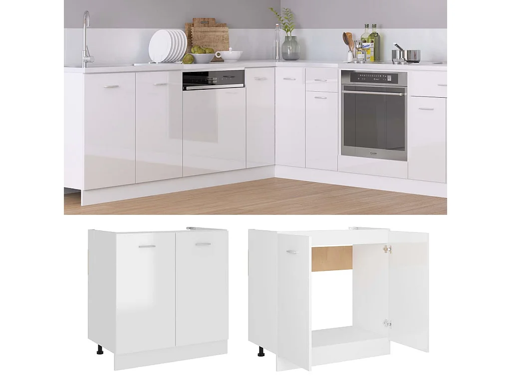 Meuble de cuisine sous évier Blanc brillant 80x46x81,5