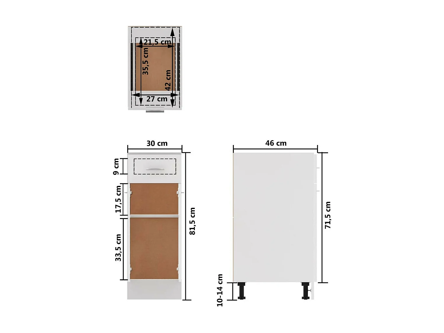 Meuble bas de cuisine Blanc 30x46x81,5
