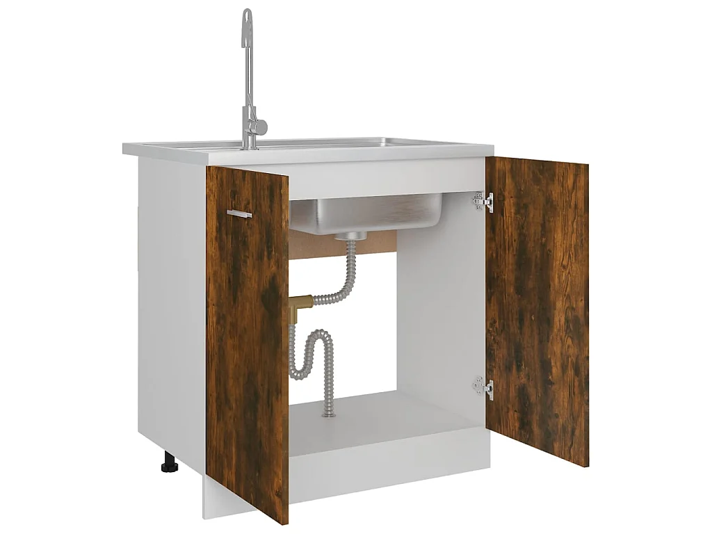 Armoire de plancher d'évier Chêne fumé 80x46x81,5
