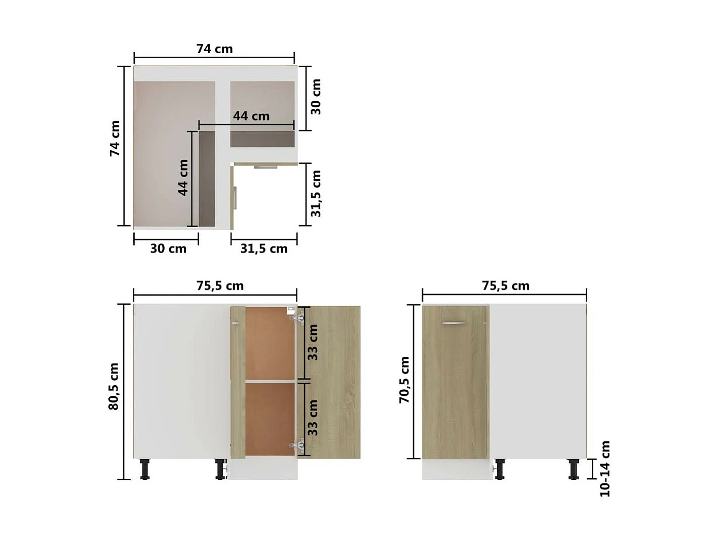 Meuble d'angle bas de cuisine Chêne sonoma 75,5x75,5x80,5