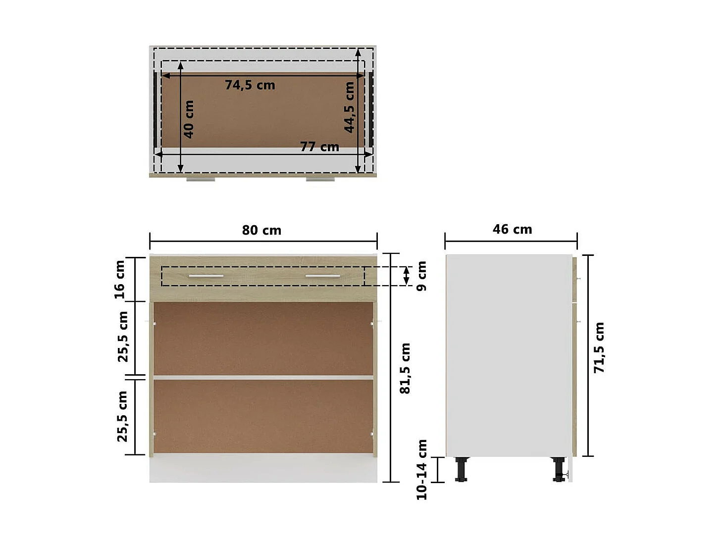 Meuble bas de cuisine Chêne sonoma 80x46x81,5