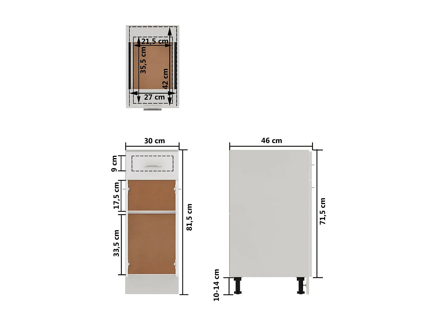 Meuble bas de cuisine Blanc brillant 30x46x81,5