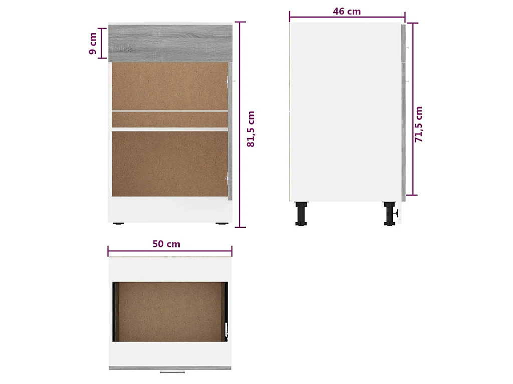 Armoire de plancher à tiroir Sonoma gris 50x46x81,5