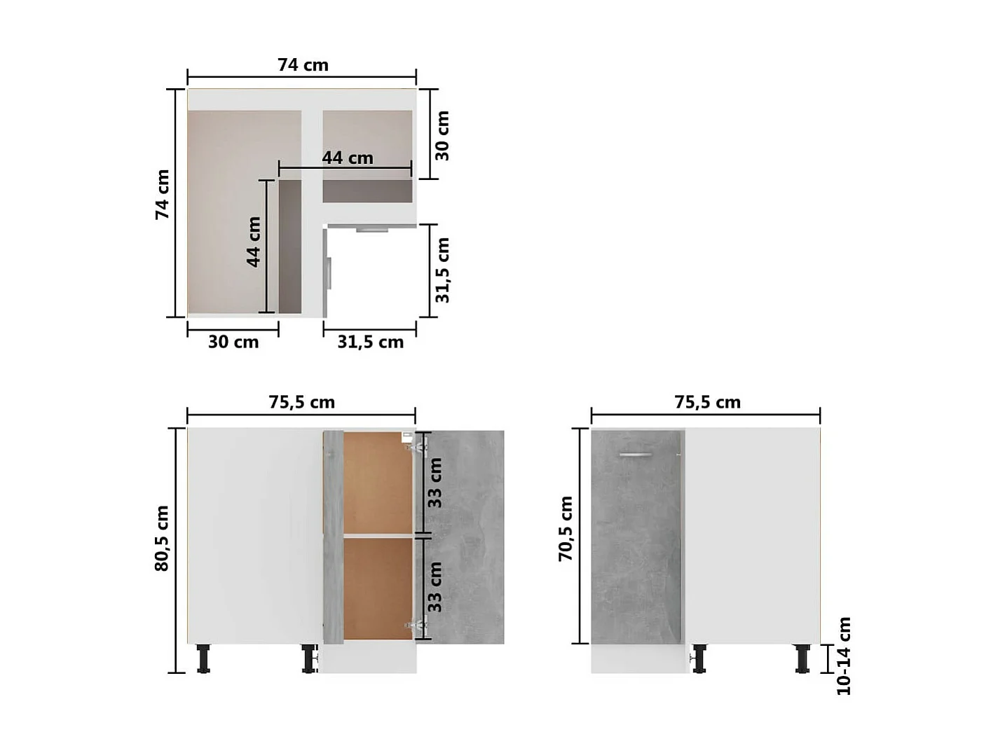 Armoire plancher d'angle Gris béton 75,5x75,5x80,5