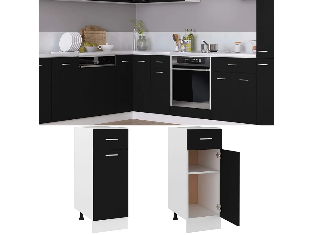 Meuble bas de cuisine Noir 30x46x81,5