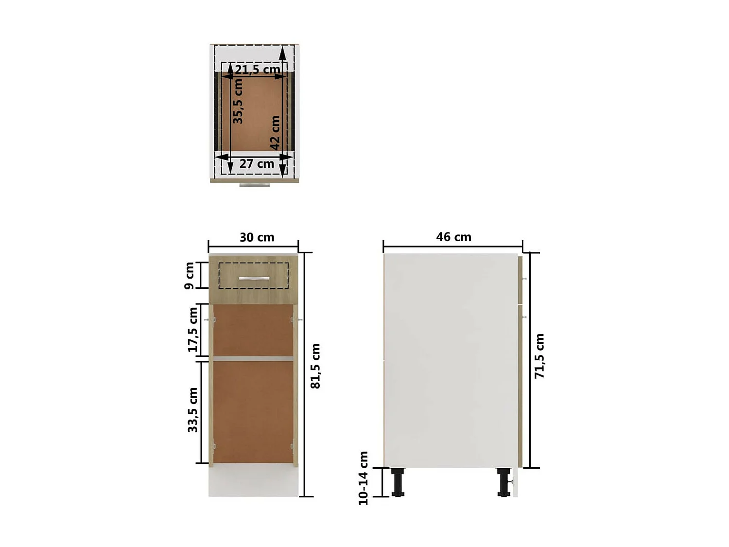 Meuble bas de cuisine Chêne sonoma 30x46x81,5