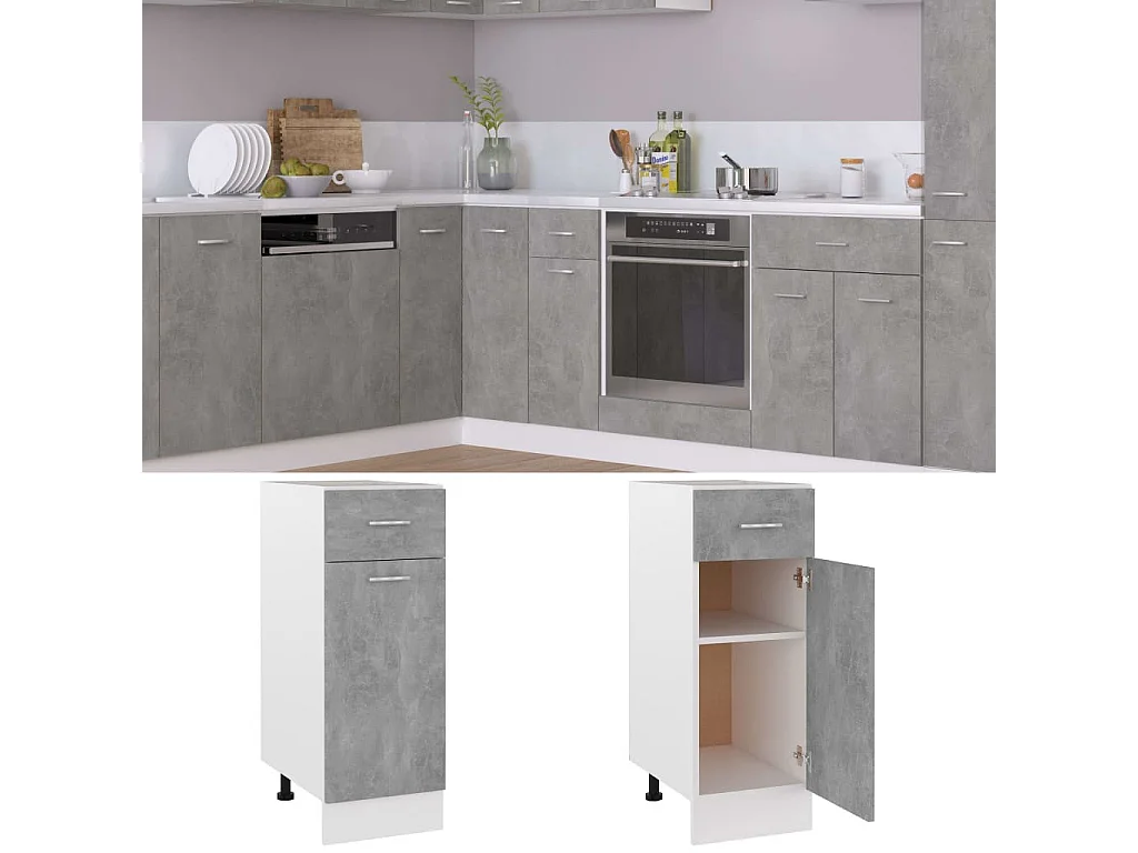 Meuble bas de cuisine Gris béton 30x46x81,5