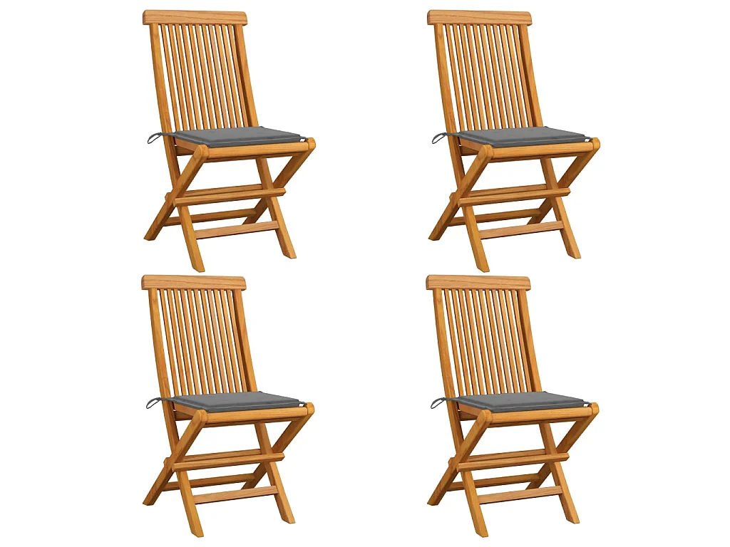Chaises de jardin avec coussins gris 4 pcs Bois de teck massif