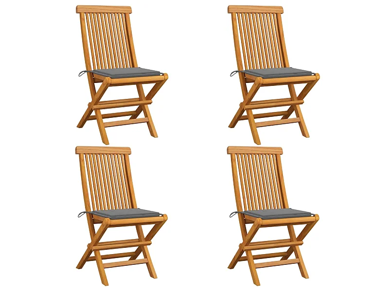 Chaises de jardin avec coussins gris 4 pcs Bois de teck massif