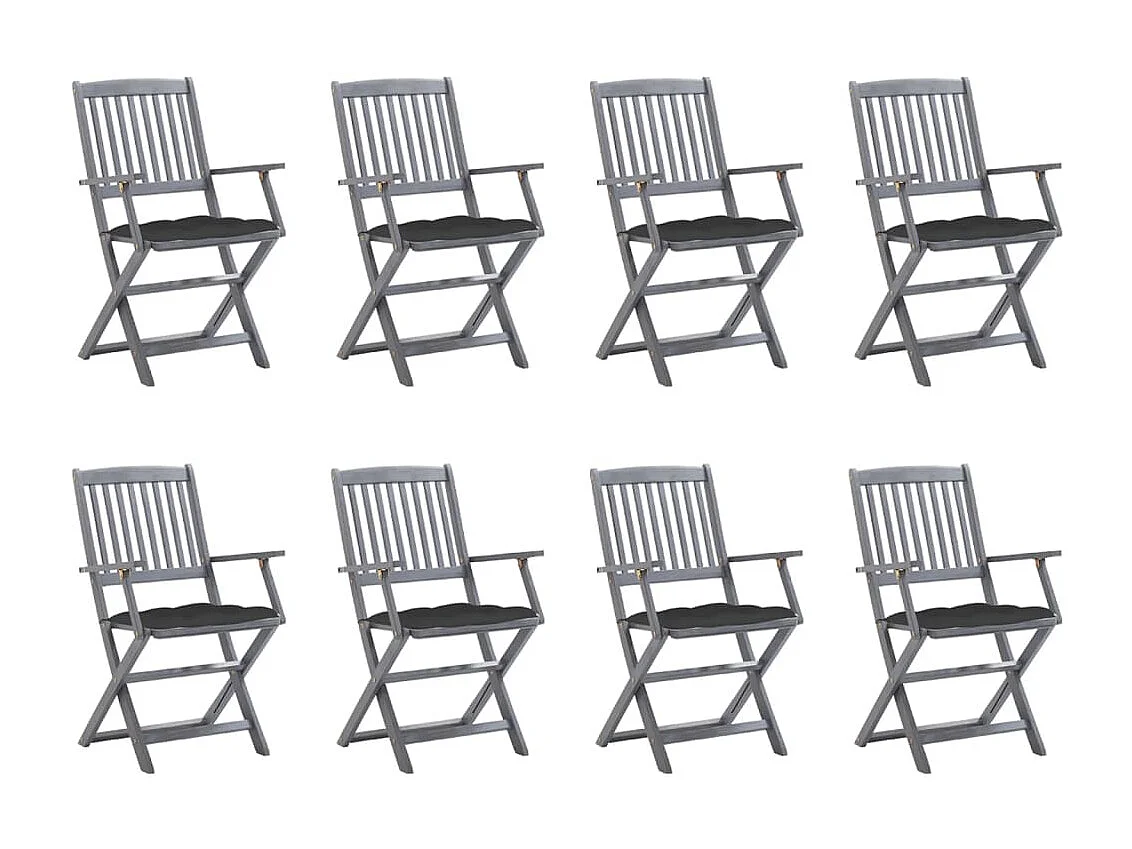 Chaises pliables d'extérieur 8 pcs avec coussins Bois d'acacia 7