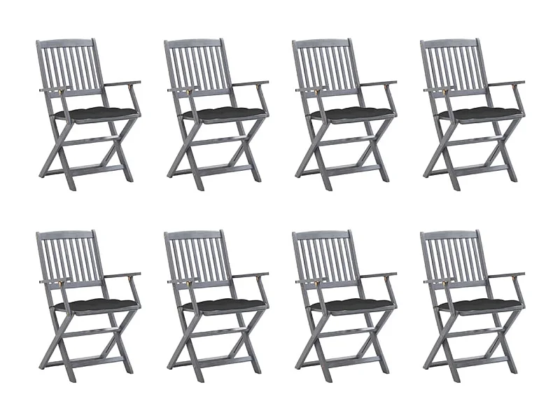 Chaises pliables d'extérieur 8 pcs avec coussins Bois d'acacia 7