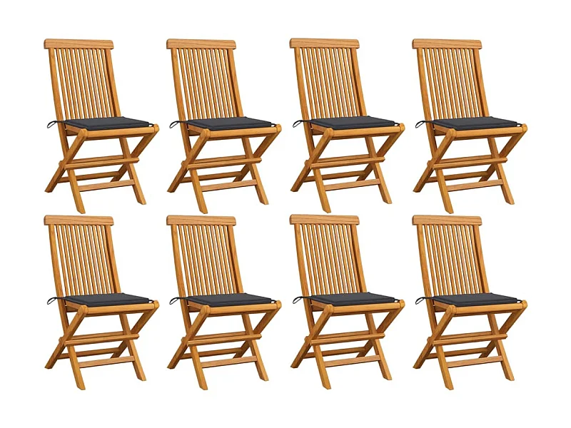 Chaises de jardin avec coussins anthracite 8 pcs Teck massif 4