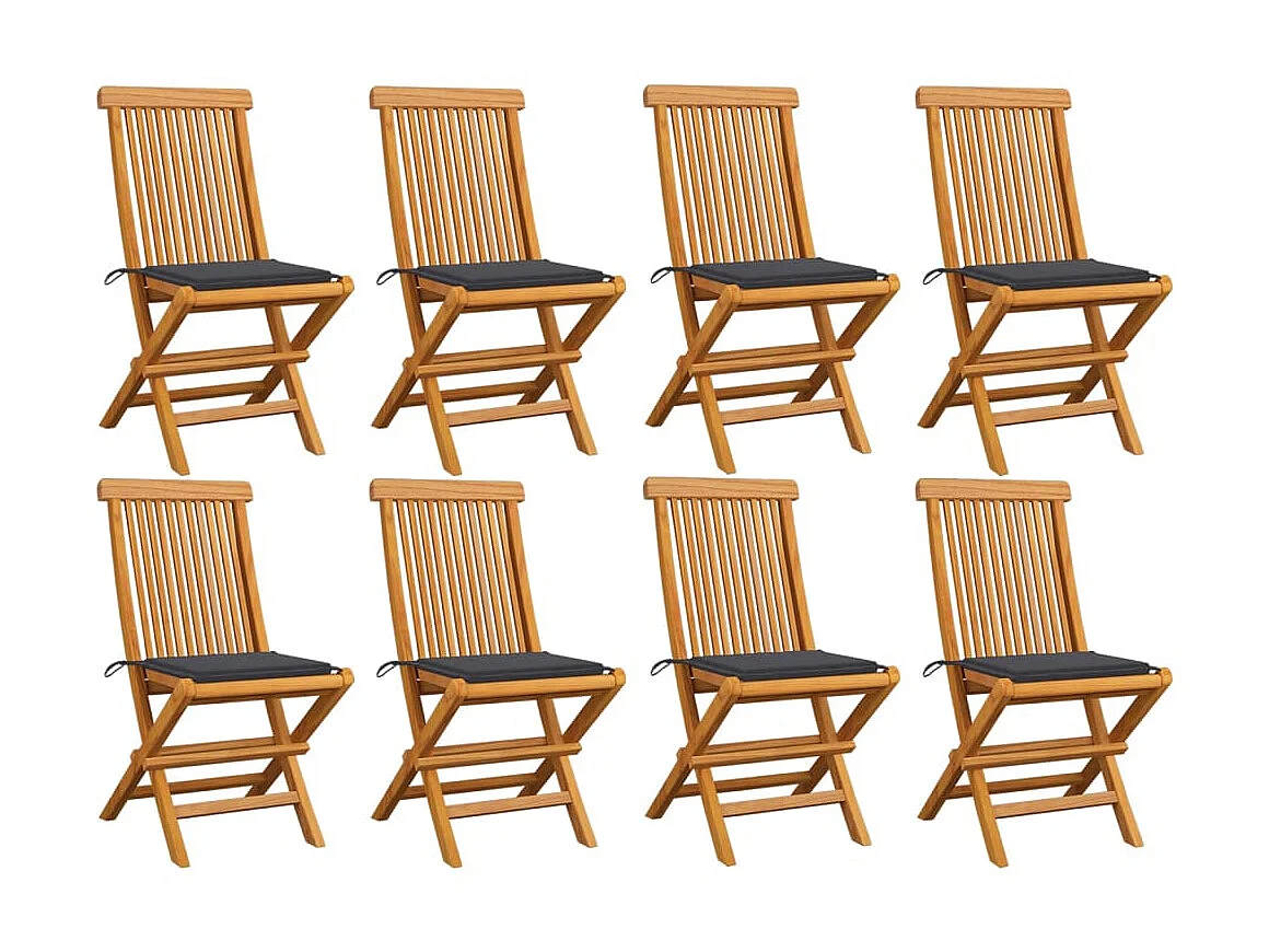 Chaises de jardin avec coussins anthracite 8 pcs Teck massif 4