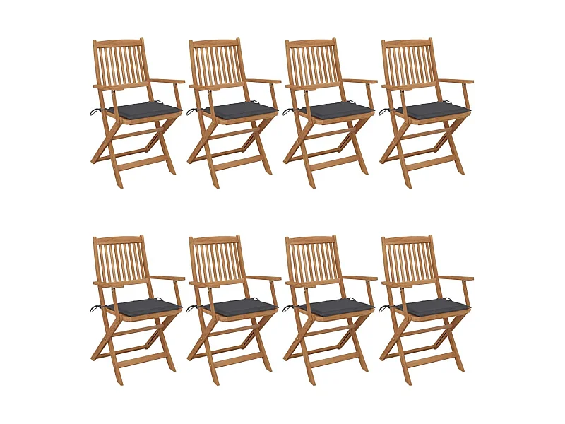 Chaises pliables de jardin 8 pcs avec coussins Bois d'acacia