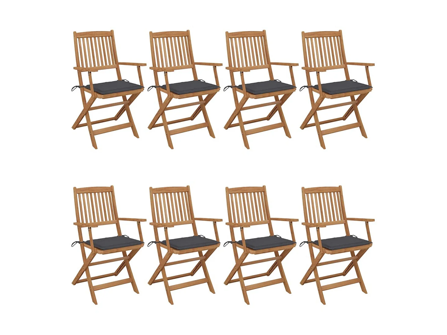 Chaises pliables de jardin 8 pcs avec coussins Bois d'acacia