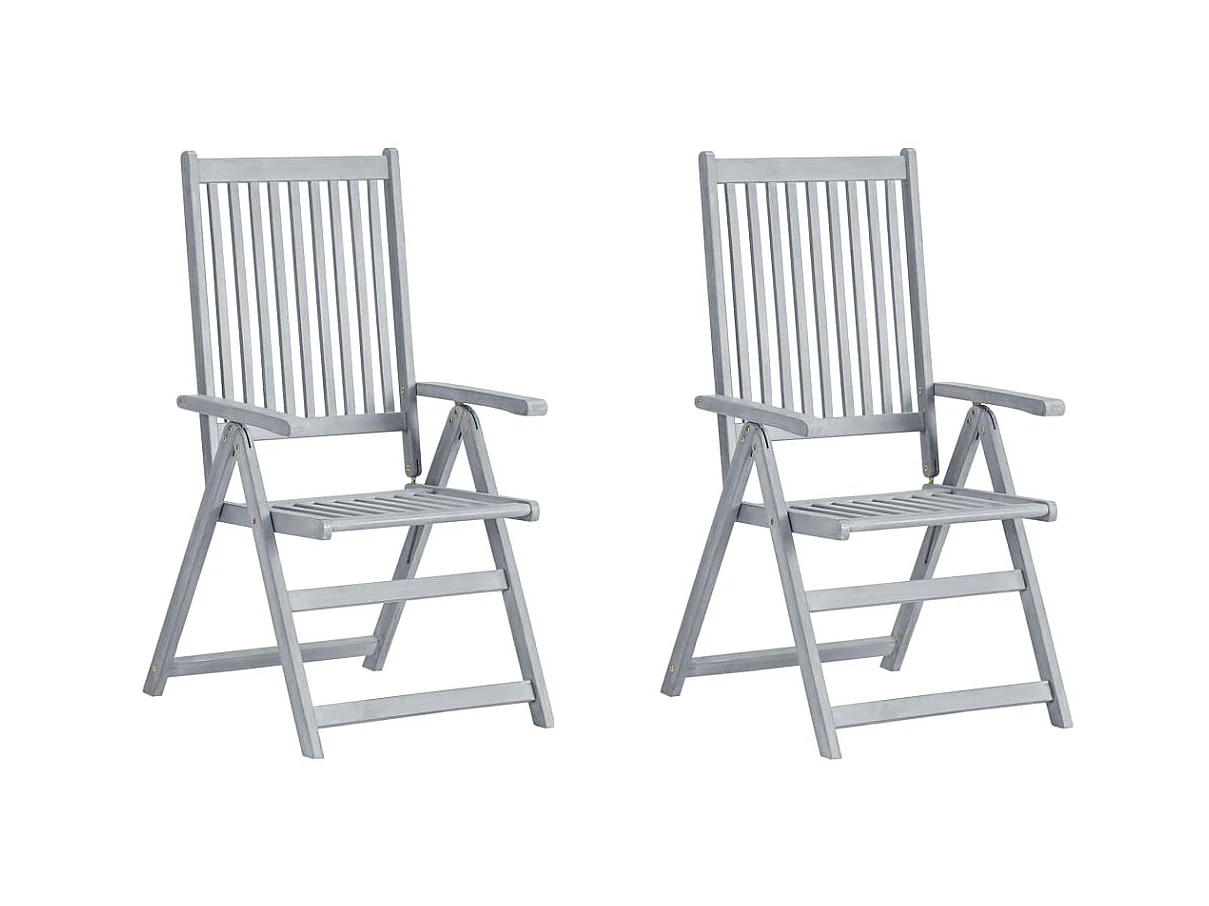 Chaises inclinables de jardin 2 pcs avec coussins gris clair Bois d'acacia