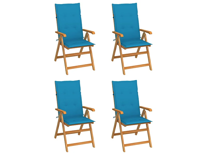 Chaises de jardin 4 pcs avec coussins bleu Bois de teck