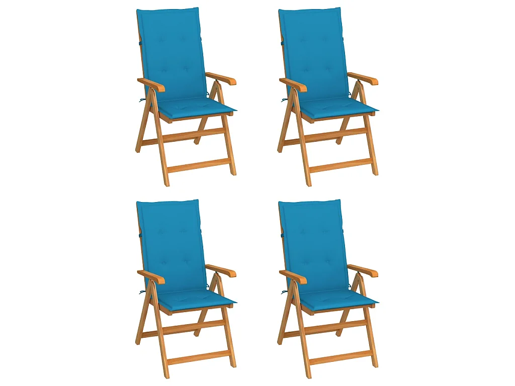 Chaises de jardin 4 pcs avec coussins bleu Bois de teck