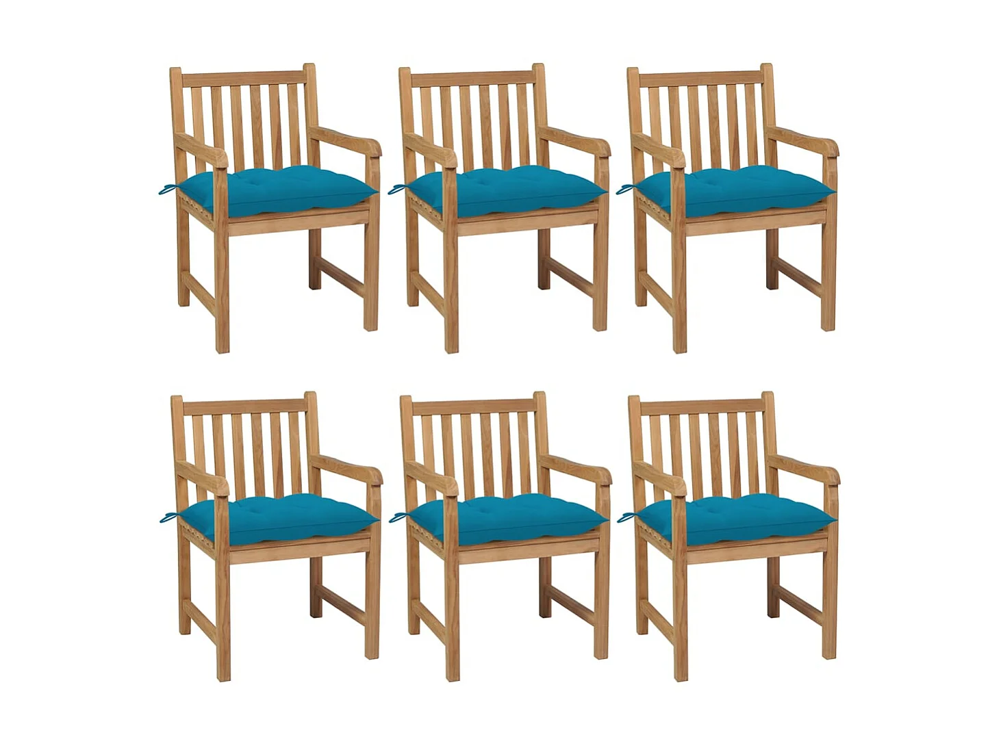 Chaises de jardin 6 pcs avec coussins bleu clair Teck solide