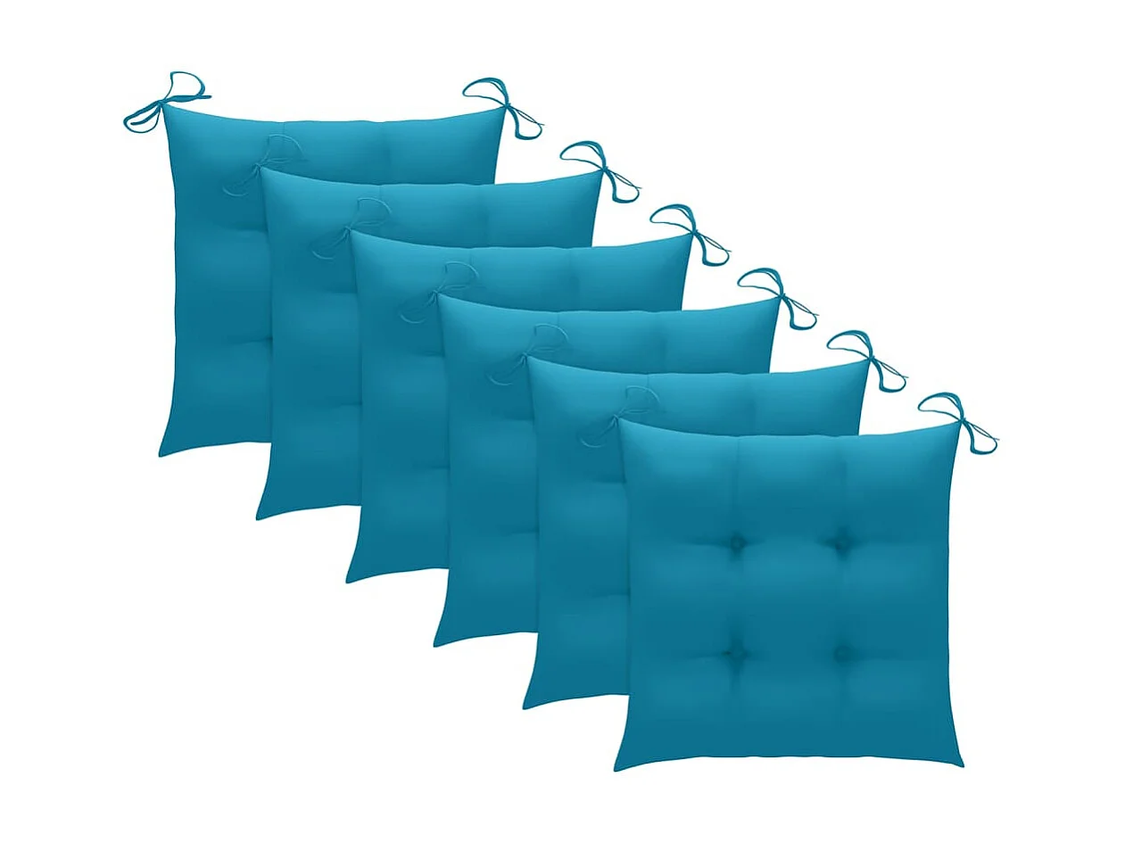 Chaises de jardin 6 pcs avec coussins bleu clair Teck solide