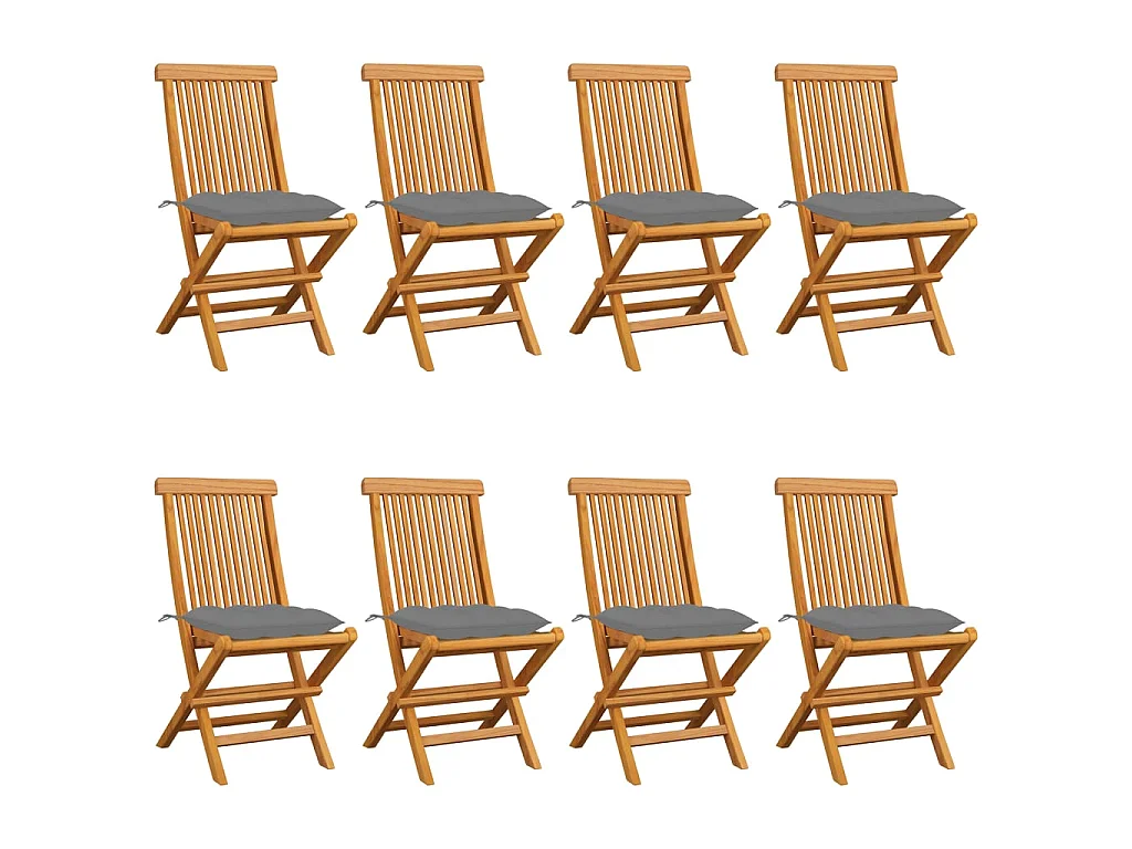 Chaises de jardin avec coussins gris 8 pcs Bois de teck massif 2