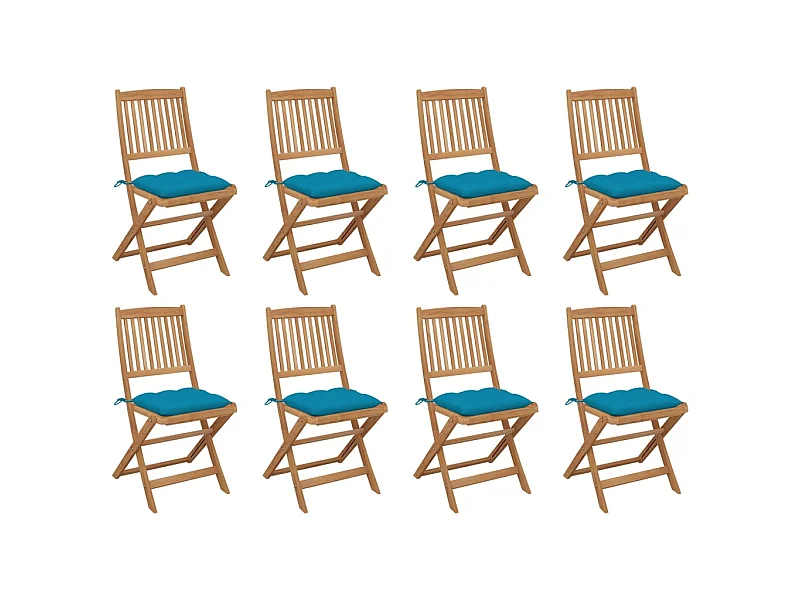 Chaises pliables d'extérieur avec coussins 8 pcs Bois d'acacia 22