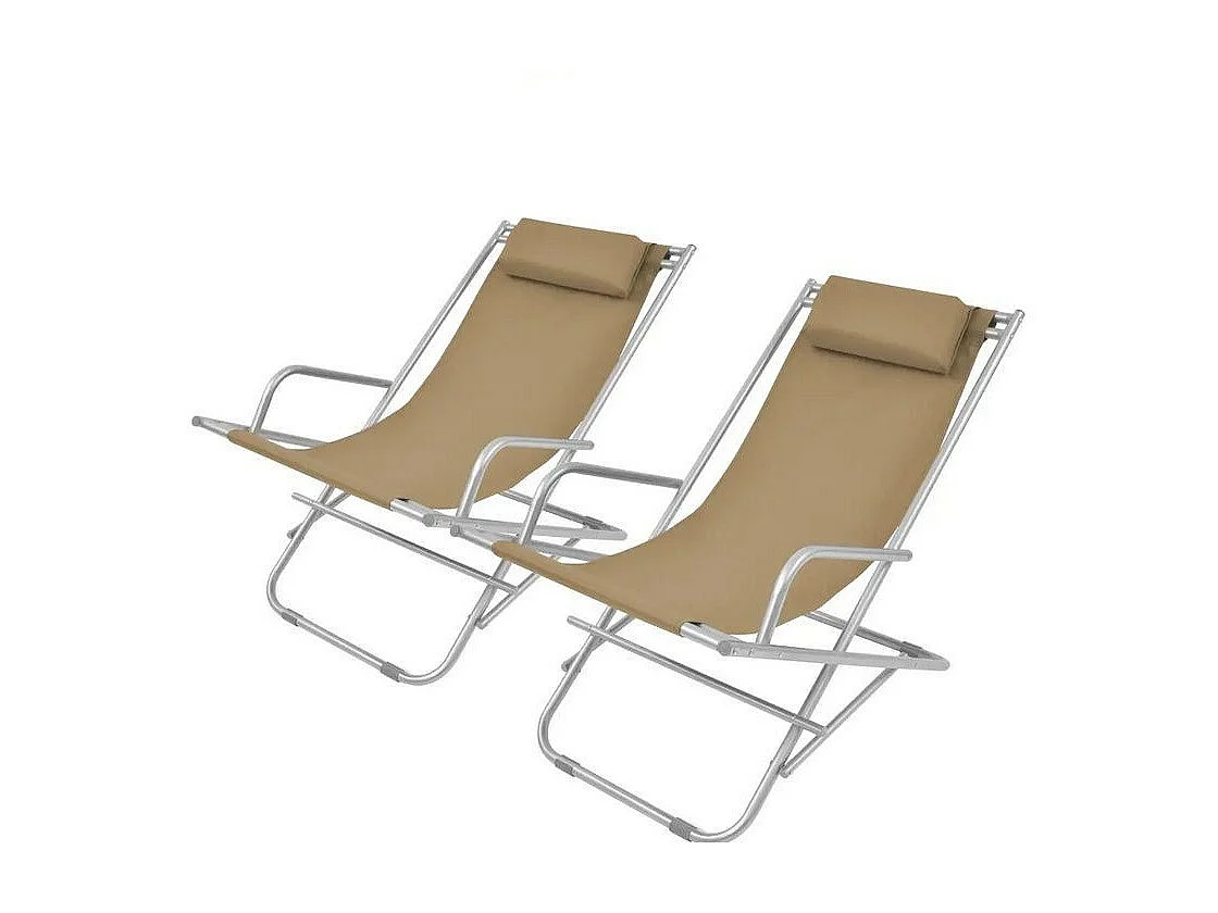Chaise de jardin pliante PVC taupe et métal Kinga - Lot de 2
