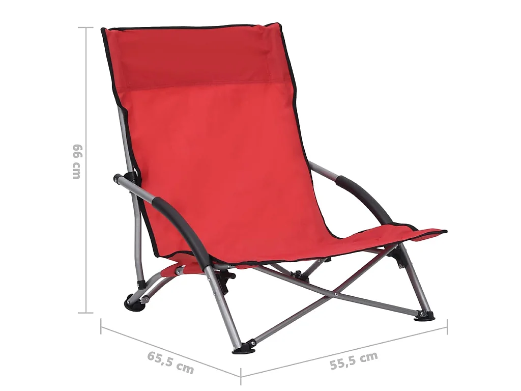 Chaises de plage pliables 2 pcs Rouge Tissu 3