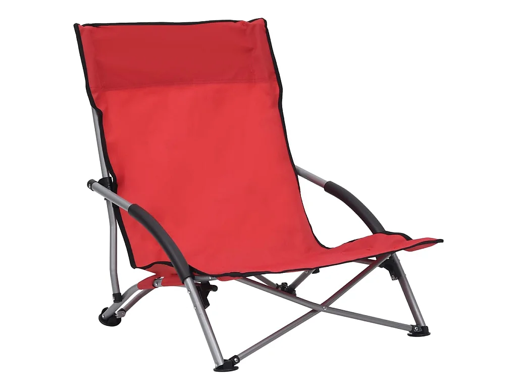 Chaises de plage pliables 2 pcs Rouge Tissu 3