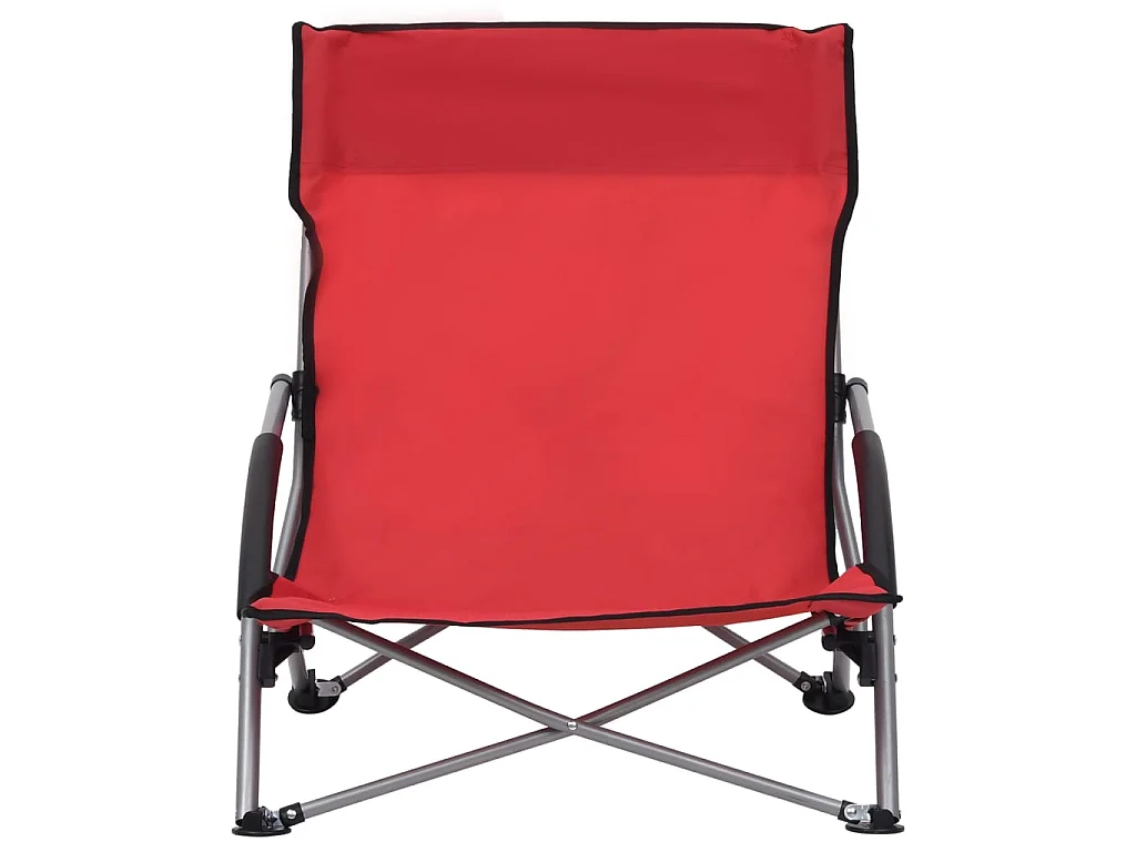 Chaises de plage pliables 2 pcs Rouge Tissu 3