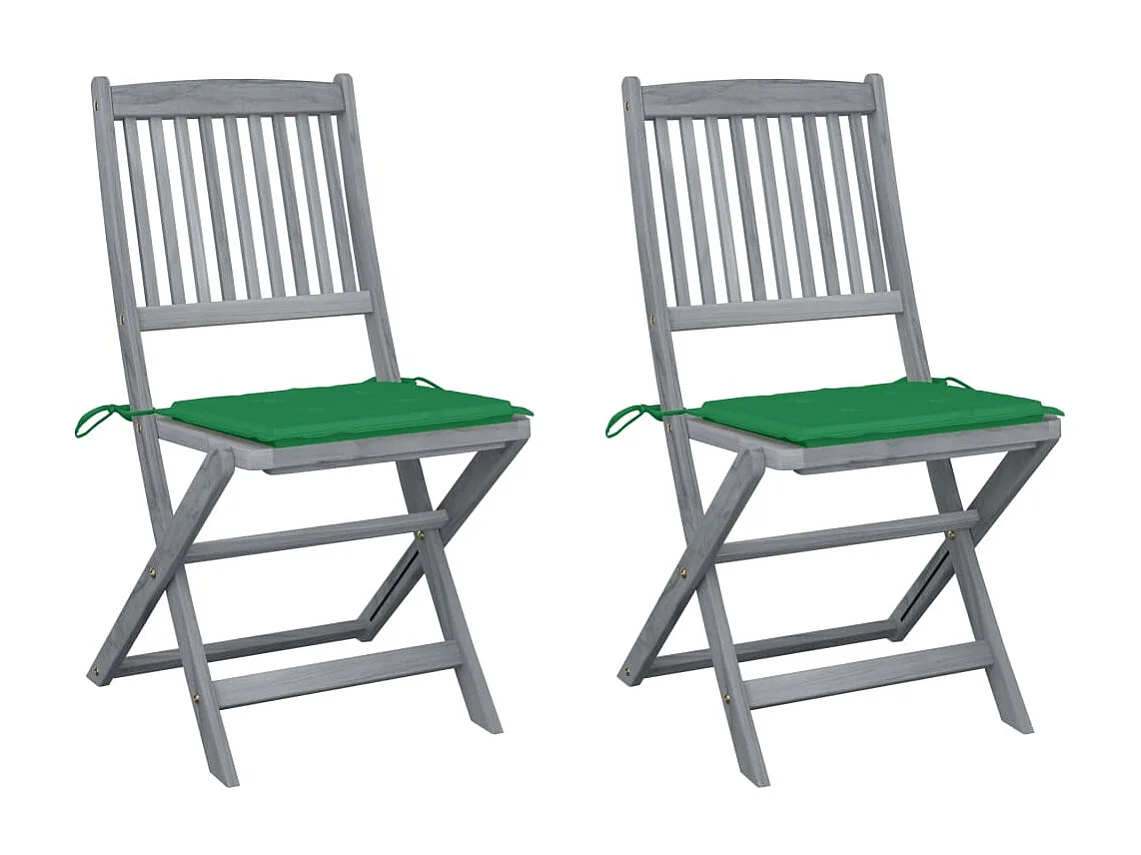 Chaises pliables d'extérieur 2 pcs avec coussins Bois d'acacia 15