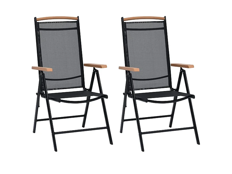 Chaises pliables de jardin 2 pcs Aluminium et textilène Noir