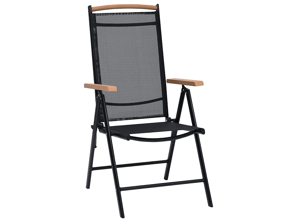 Chaises pliables de jardin 2 pcs Aluminium et textilène Noir