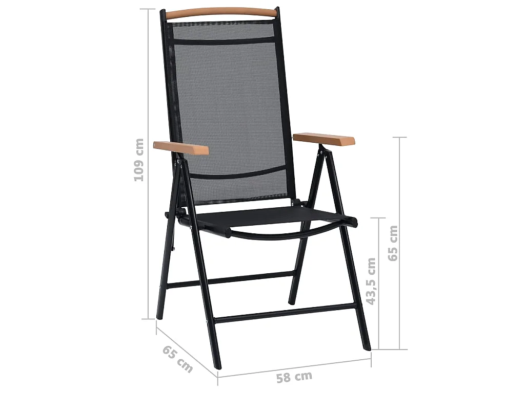 Chaises pliables de jardin 2 pcs Aluminium et textilène Noir
