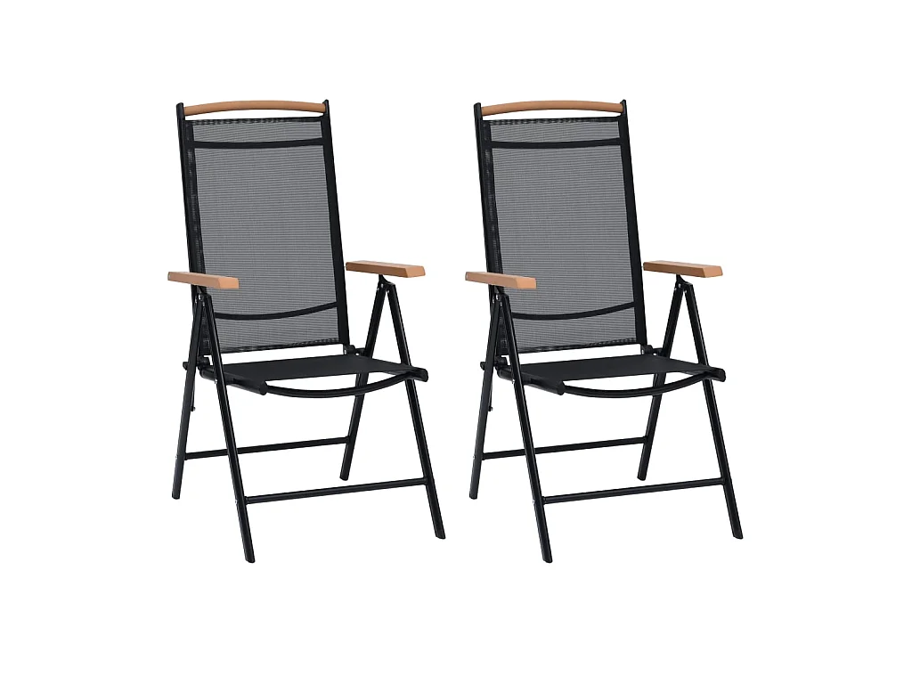 Chaises pliables de jardin 2 pcs Aluminium et textilène Noir