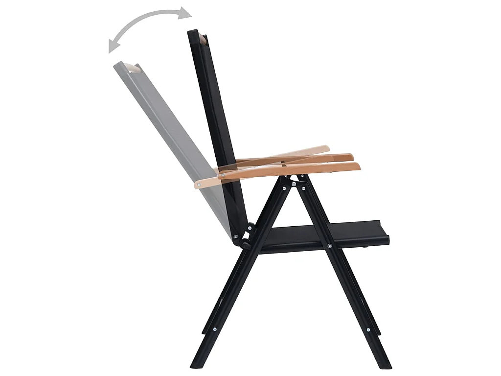 Chaises pliables de jardin 2 pcs Aluminium et textilène Noir