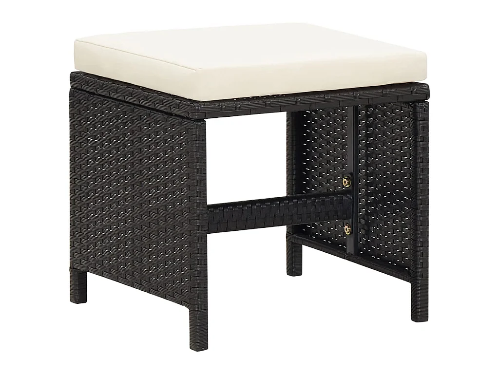 Tabourets de jardin 4 pcs avec coussins Résine tressée Noir