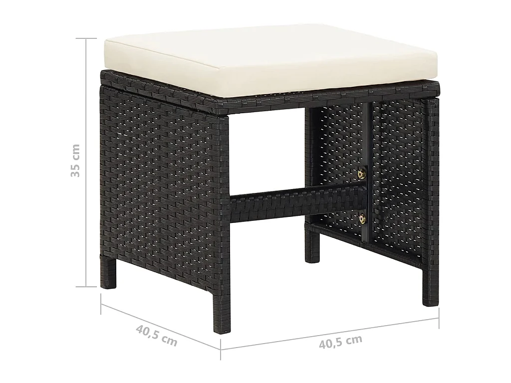 Tabourets de jardin 4 pcs avec coussins Résine tressée Noir