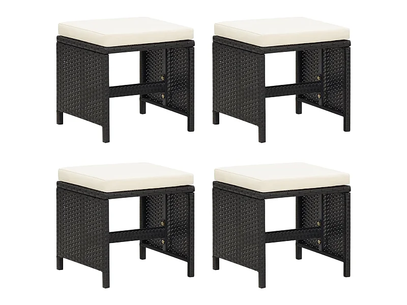 Tabourets de jardin 4 pcs avec coussins Résine tressée Noir