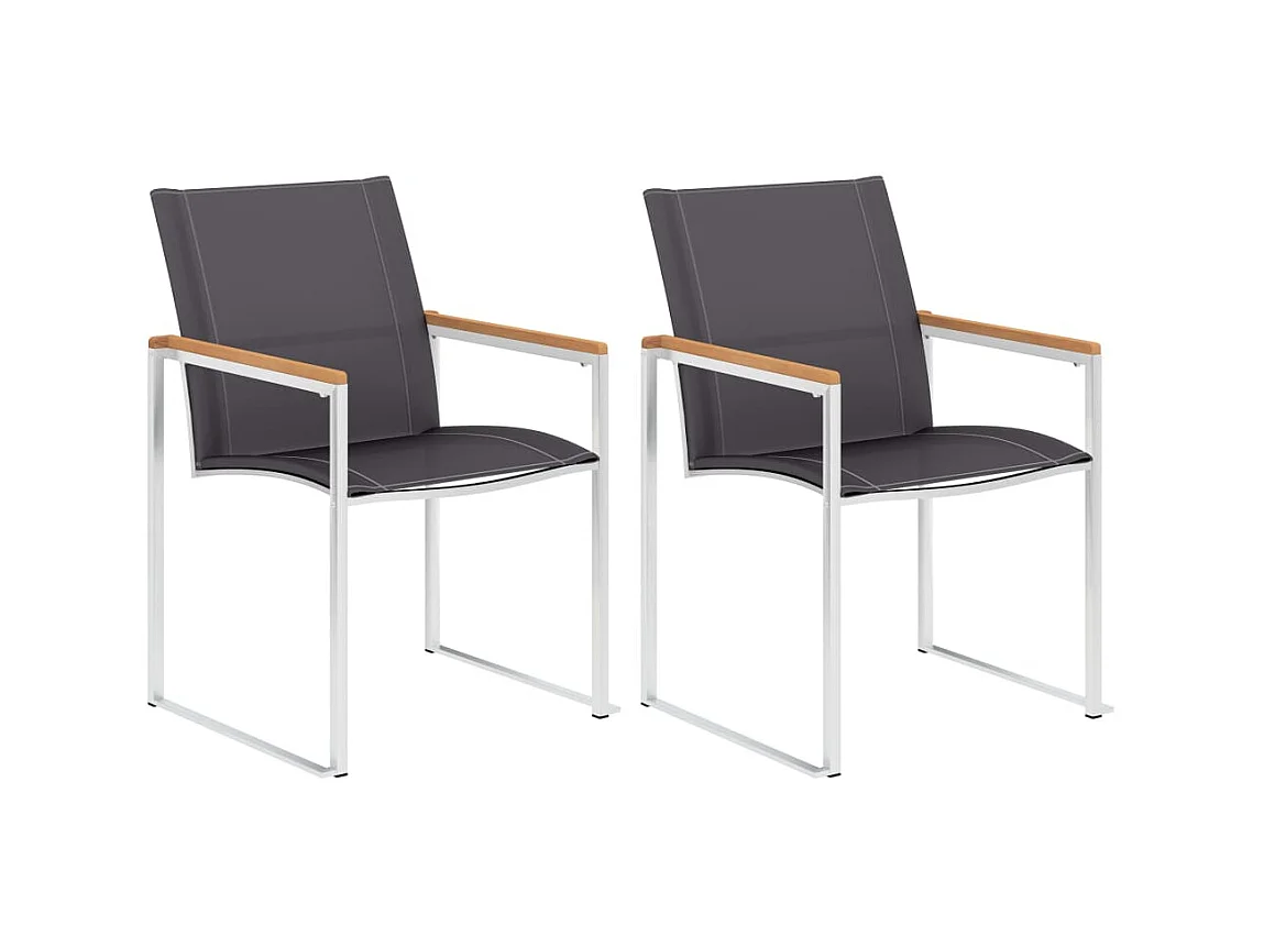 Chaises de jardin 2 pcs Textilène et acier inoxydable Gris 2