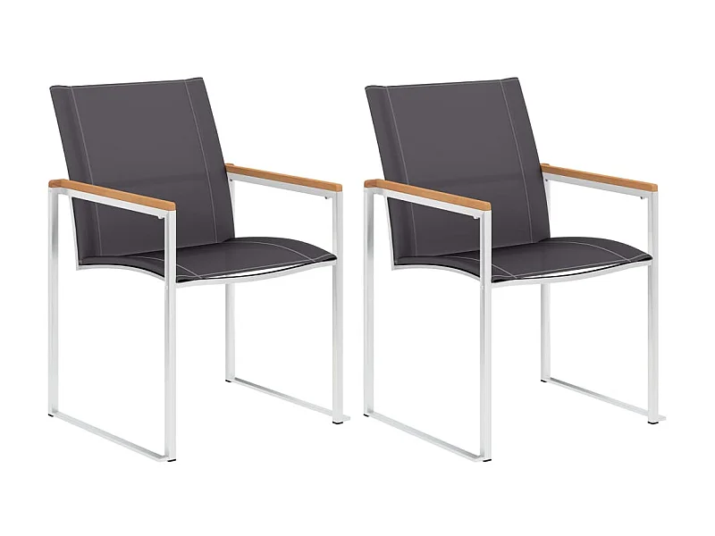 Chaises de jardin 2 pcs Textilène et acier inoxydable Gris 2