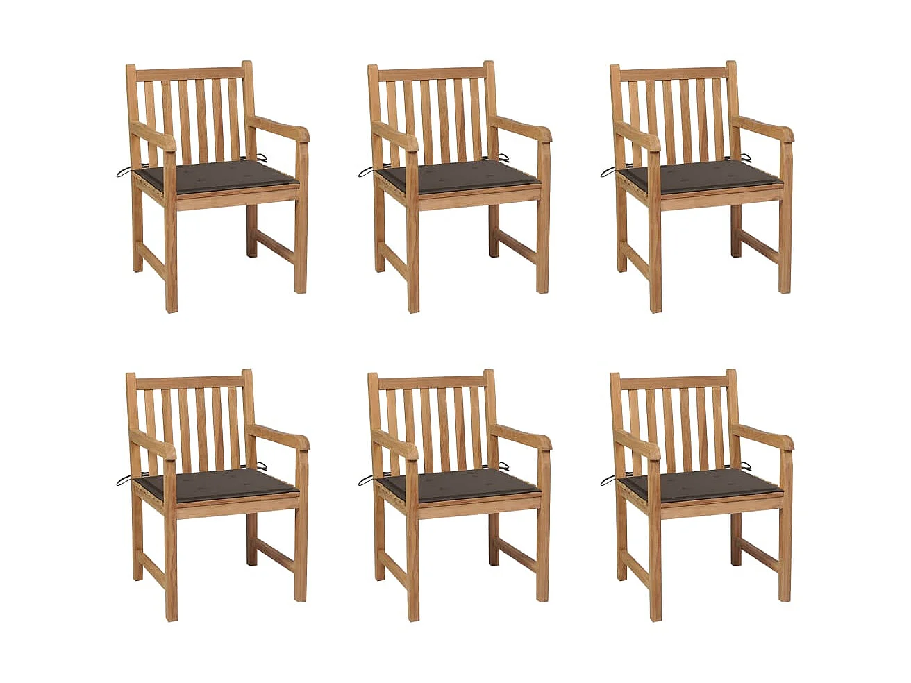 Chaises de jardin 6 pcs avec coussins taupe Bois de teck massif 2
