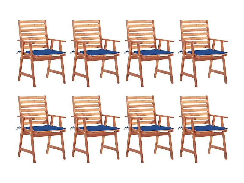 Chaises à dîner d'extérieur 8 pcs avec coussins Acacia massif 46