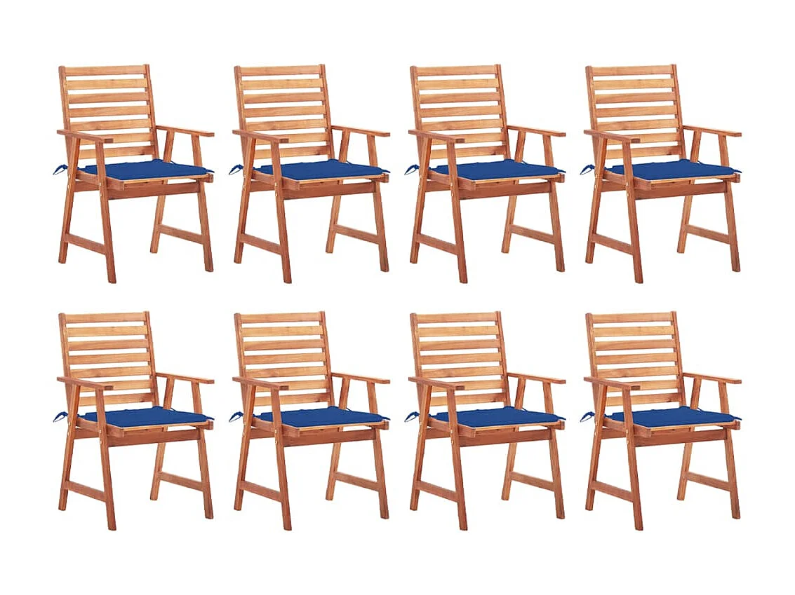 Chaises à dîner d'extérieur 8 pcs avec coussins Acacia massif 46