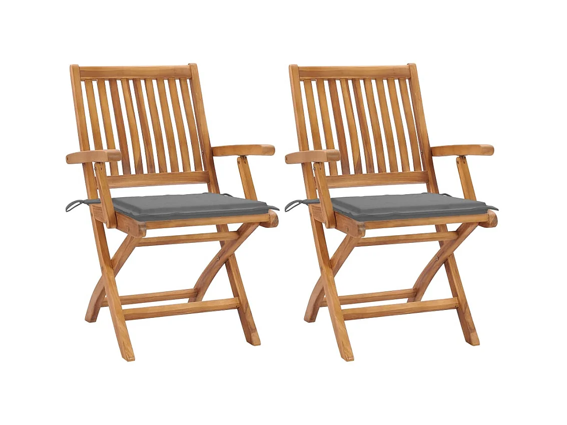 Chaises de jardin 2 pcs avec coussins gris Bois de teck massif 12